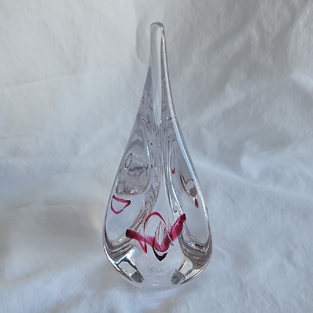 SIGNED Adam Jablonski Art Glass Crystal Teardrop Paperweight Poland.
